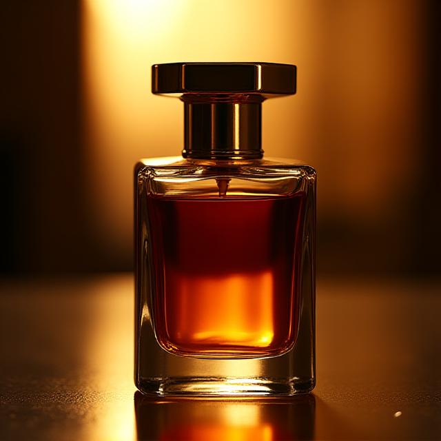 High-end glass cologne bottle with gold accents