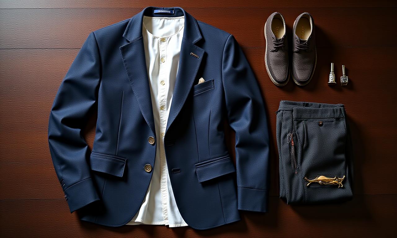 A collection of high-quality menswear staples arranged neatly