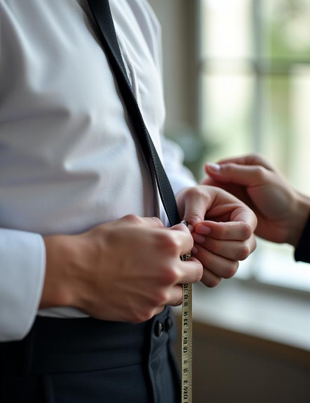 Tailor measuring a client for a bespoke suit